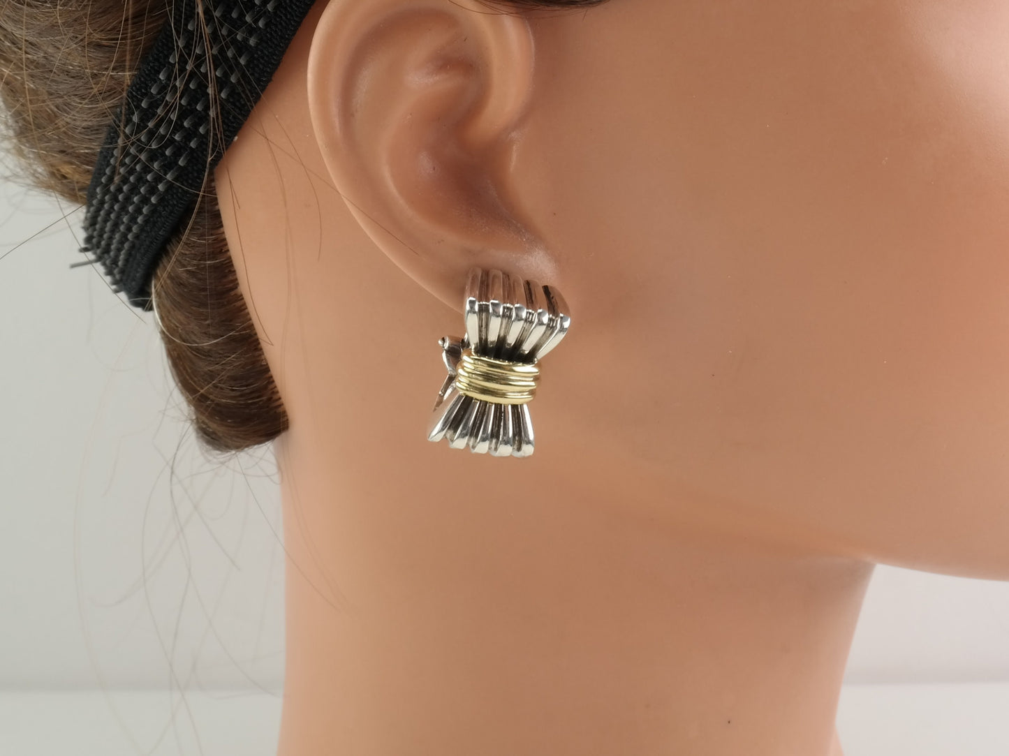 Tiffany and Co Sterling Silver Gold Silver 18K Gold Accent Bow Earrings Omega back