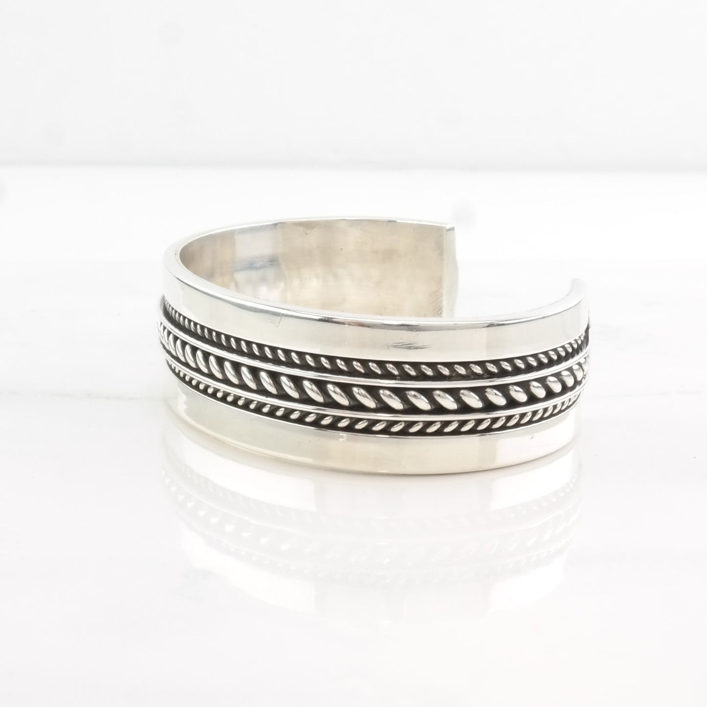 Vintage Tom Hawk Cuff Bracelet Navajo Sterling Silver Braided Rope