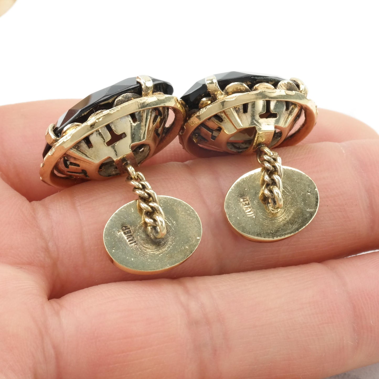 Chinese Export Smoky Quartz Cufflinks Sterling Silver Gold Plated MISC0245