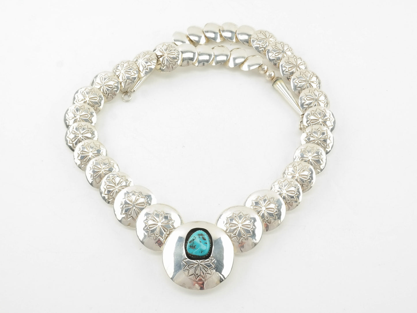 Vintage Sterling Silver Blue Turquoise Disc Reversible Necklace