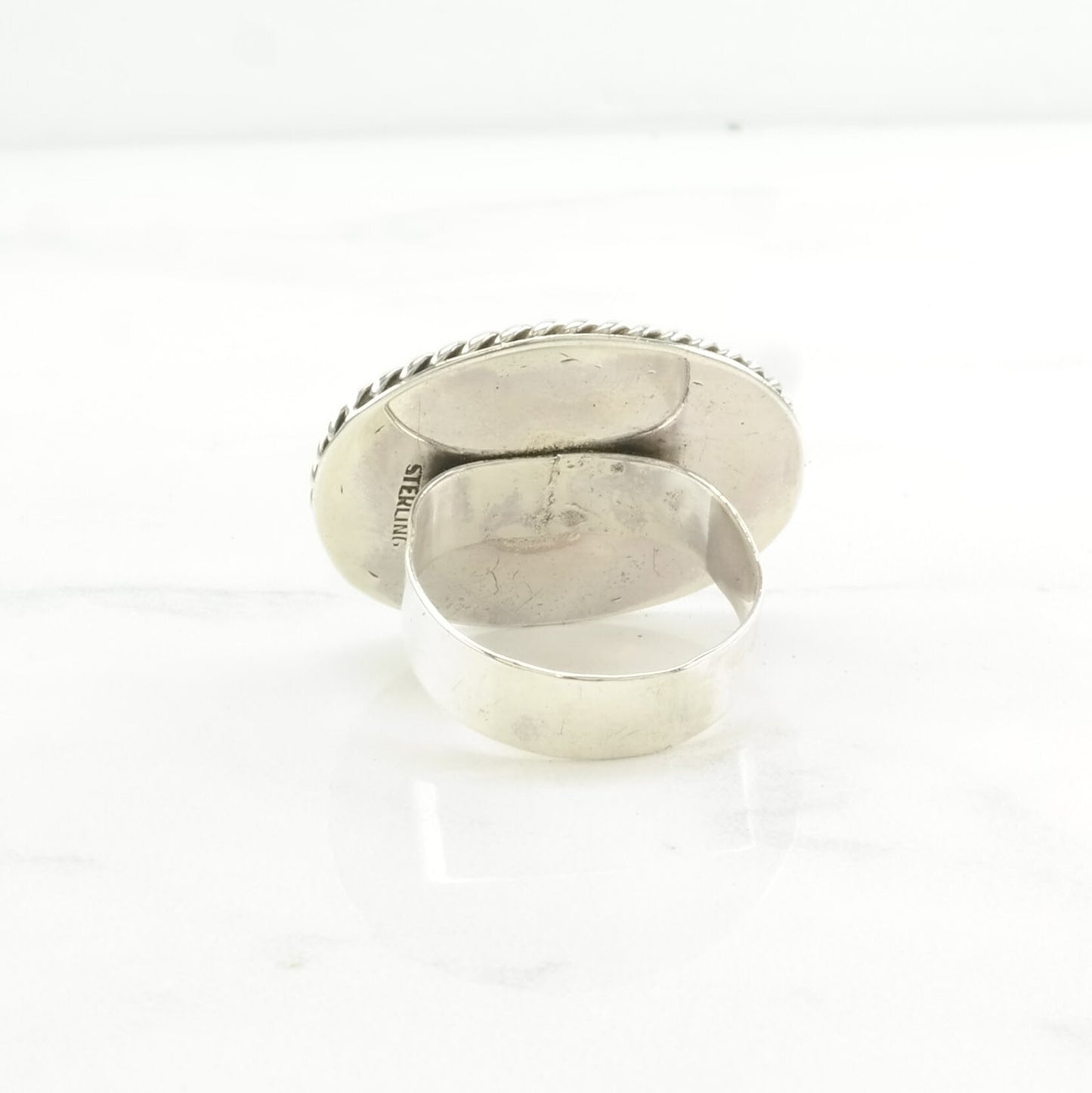 Vintage Sterling Silver Ring Malachite Large Green Size 9 1/4