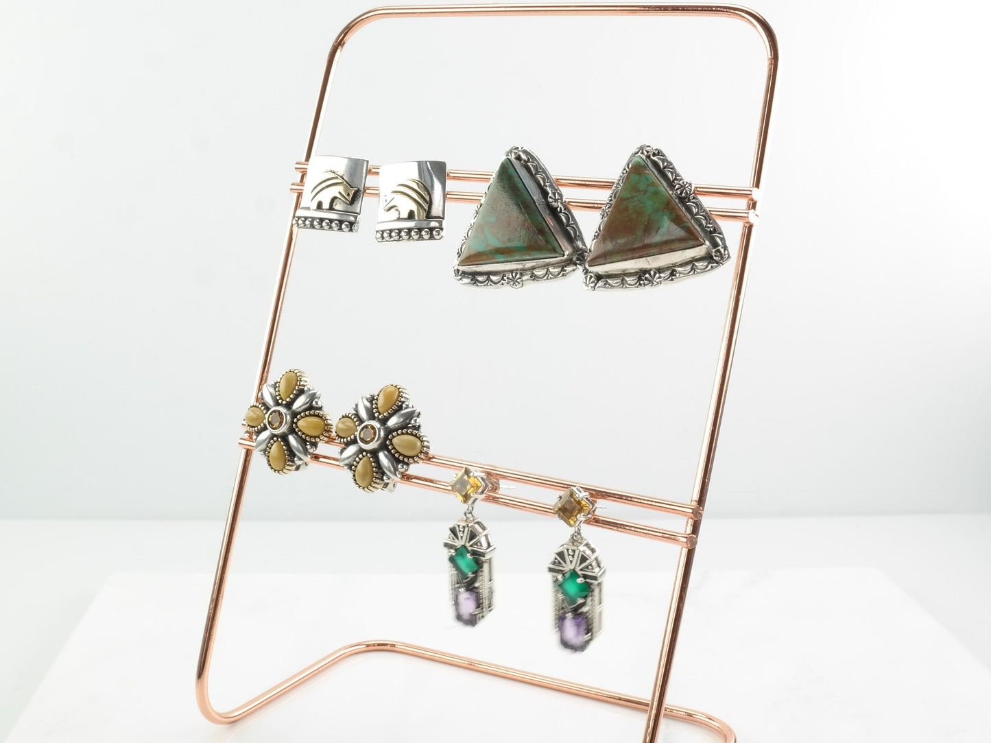 Southwest Sterling Silver Turquoise Triangle Earrings Stud