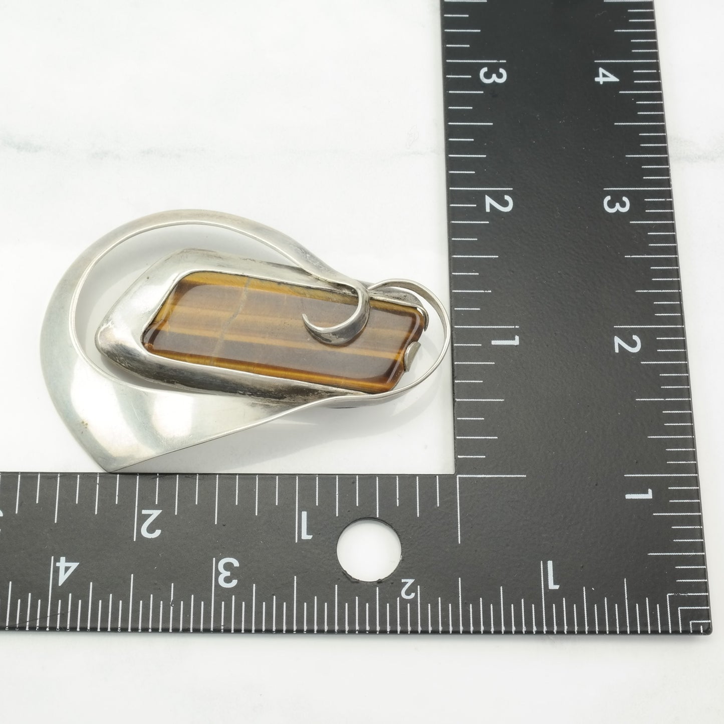 Mid-Century Modern RWW Sterling Silver Brooch, Tiger's Eye, Abstract Design, Modernist Jewelry B1536