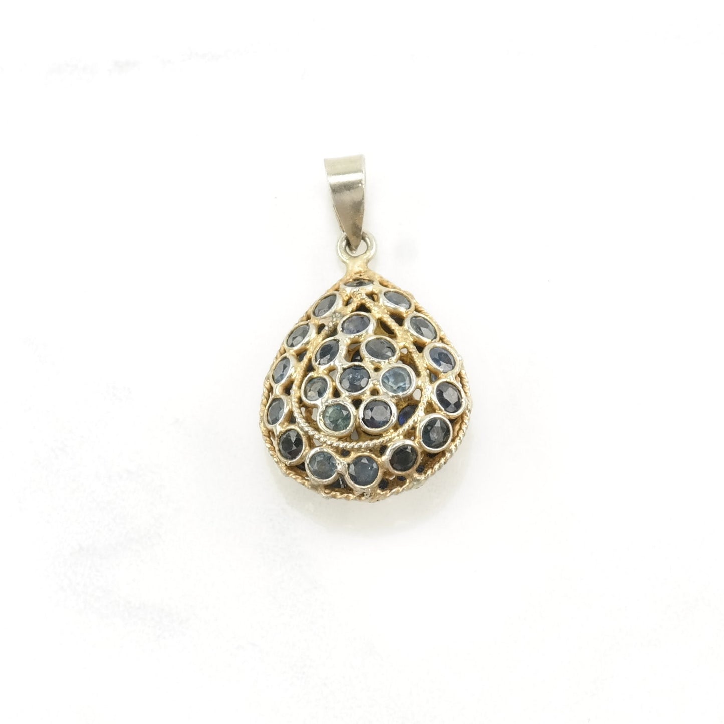 Vintage Natural Sapphire Gold Toned Sterling Silver Pendant