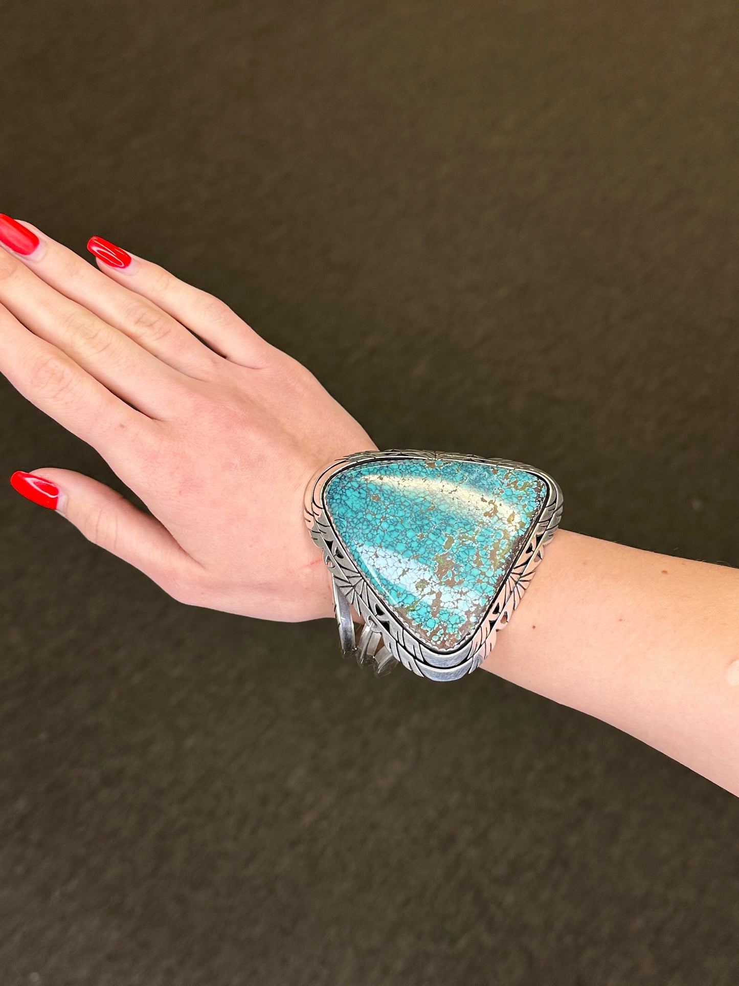 Spiderweb Turquoise Native American Sterling Silver Cuff Bracelet