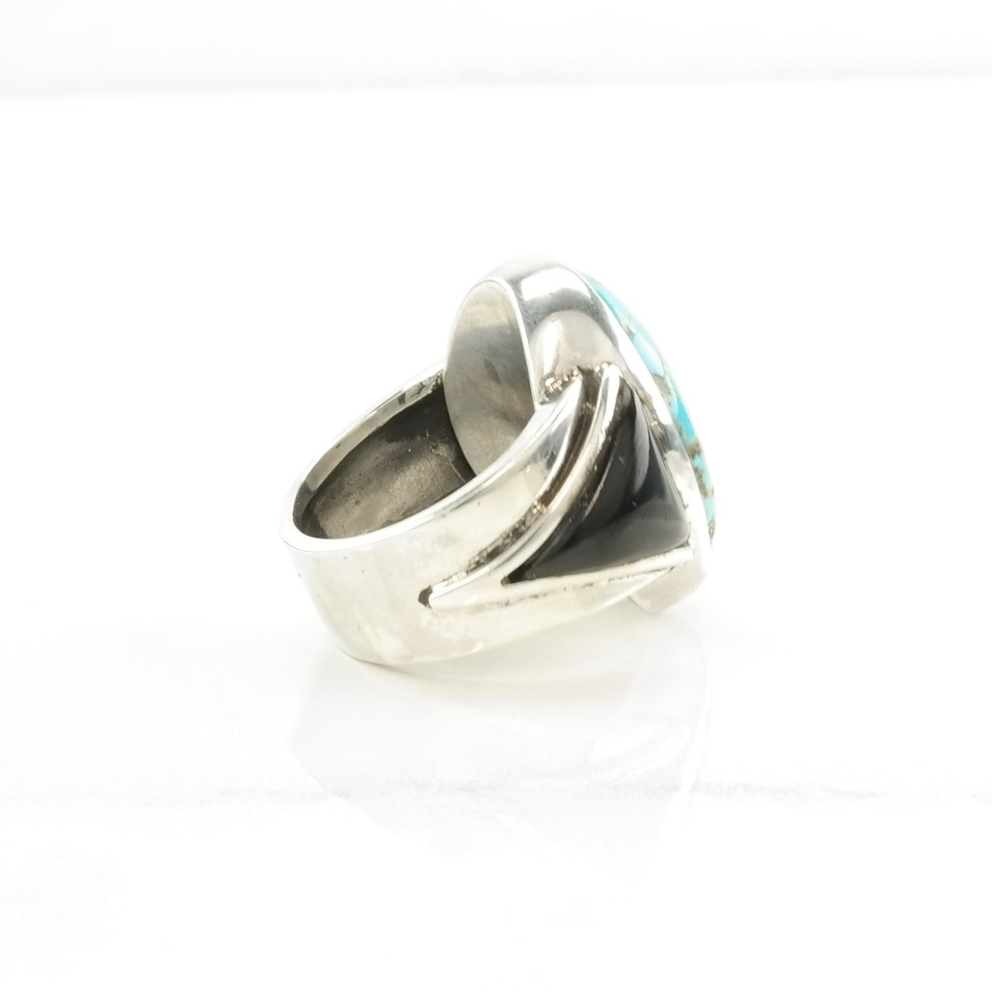 Turquoise Silver Ring, Onyx Sterling Blue, Black Size 7 1/4