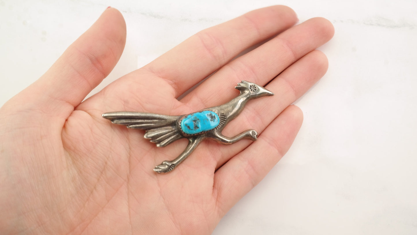 Native American Sterling Silver Brooch Bird Turquoise