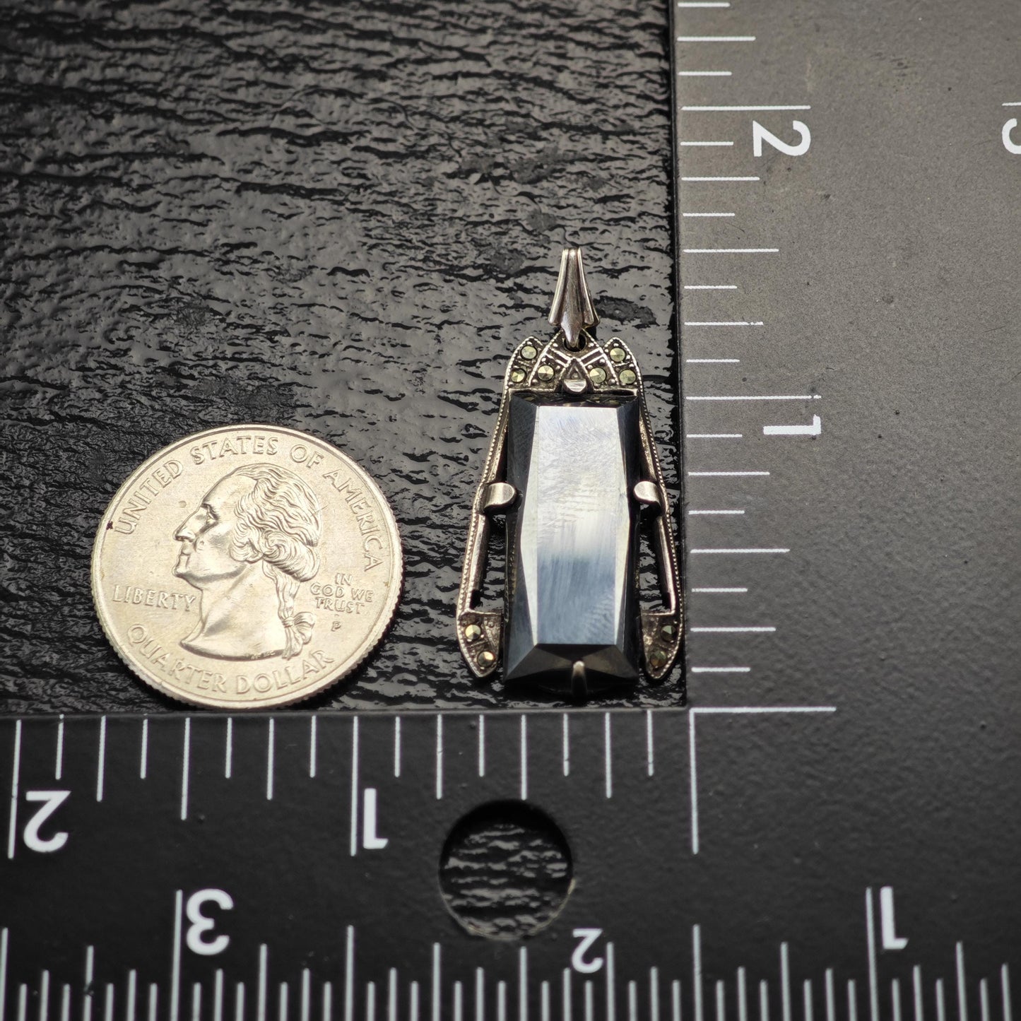 Art Deco Hematite Pendant Sterling Silver P3071