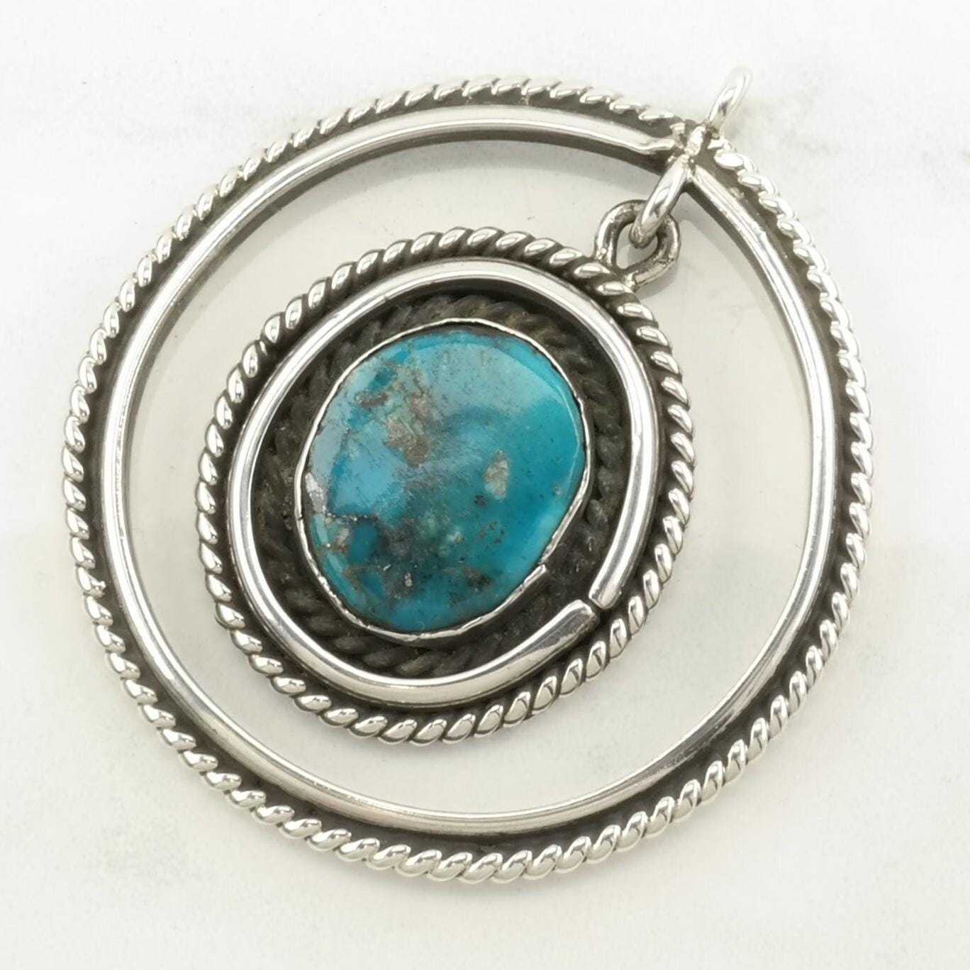 Vintage Native American Turquoise Dangling Sterling Silver Pendant