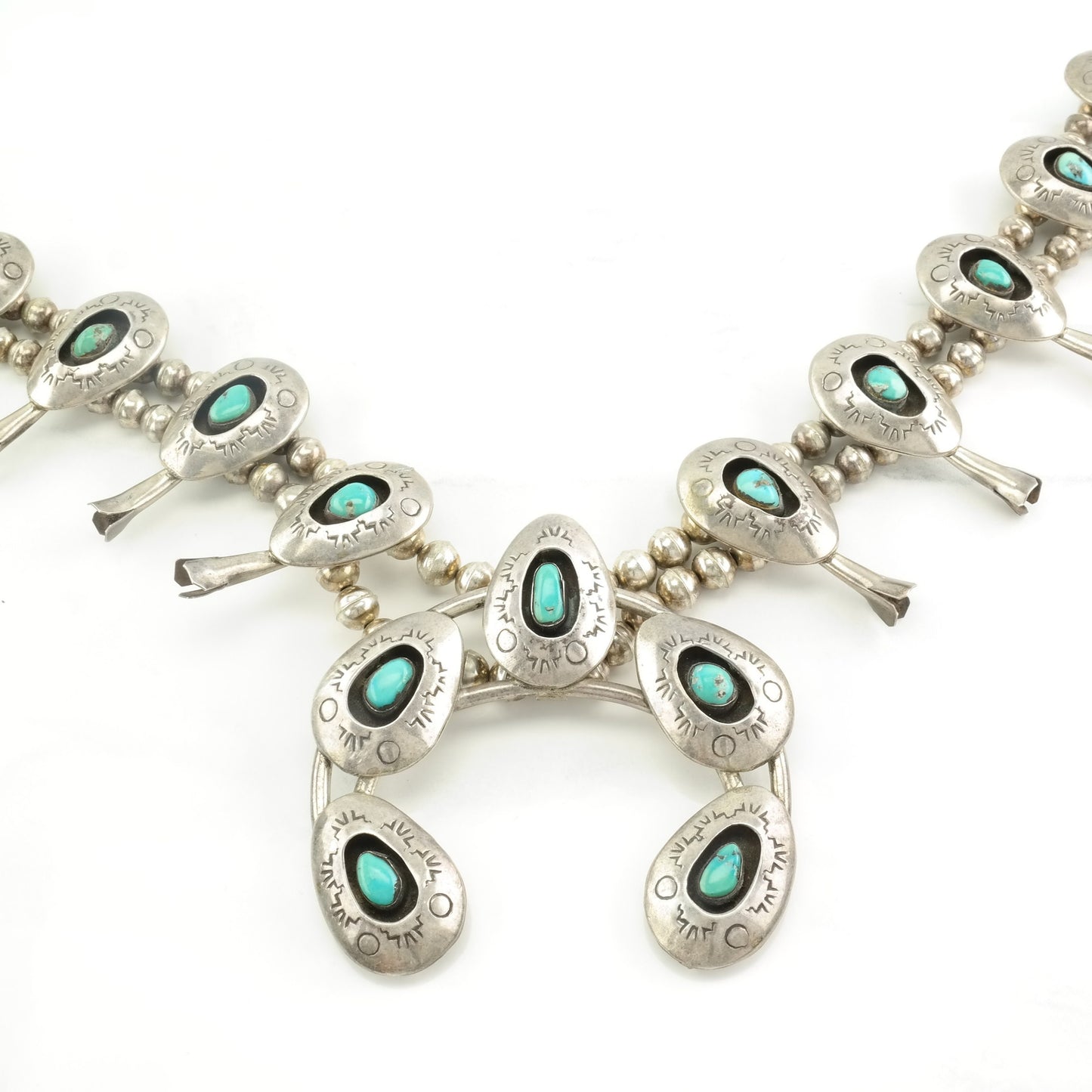 Native American Squash Blossom Sterling Silver Blue Turquoise Shadow Box