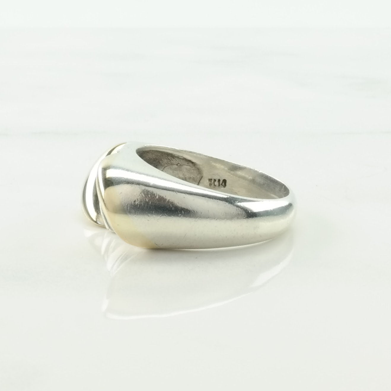 Vintage Designer Silver Ring Wave 14k Gold Sterling Size 8 3/4