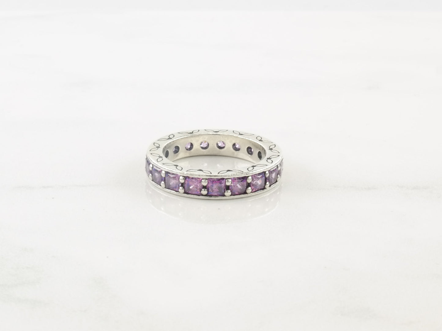 Vintage Pandora Sterling Silver Ring Purple CZ Size 6 3/4