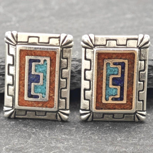 Vintage Carolyn Pollack, Inlay Sterling Silver Stud Earrings