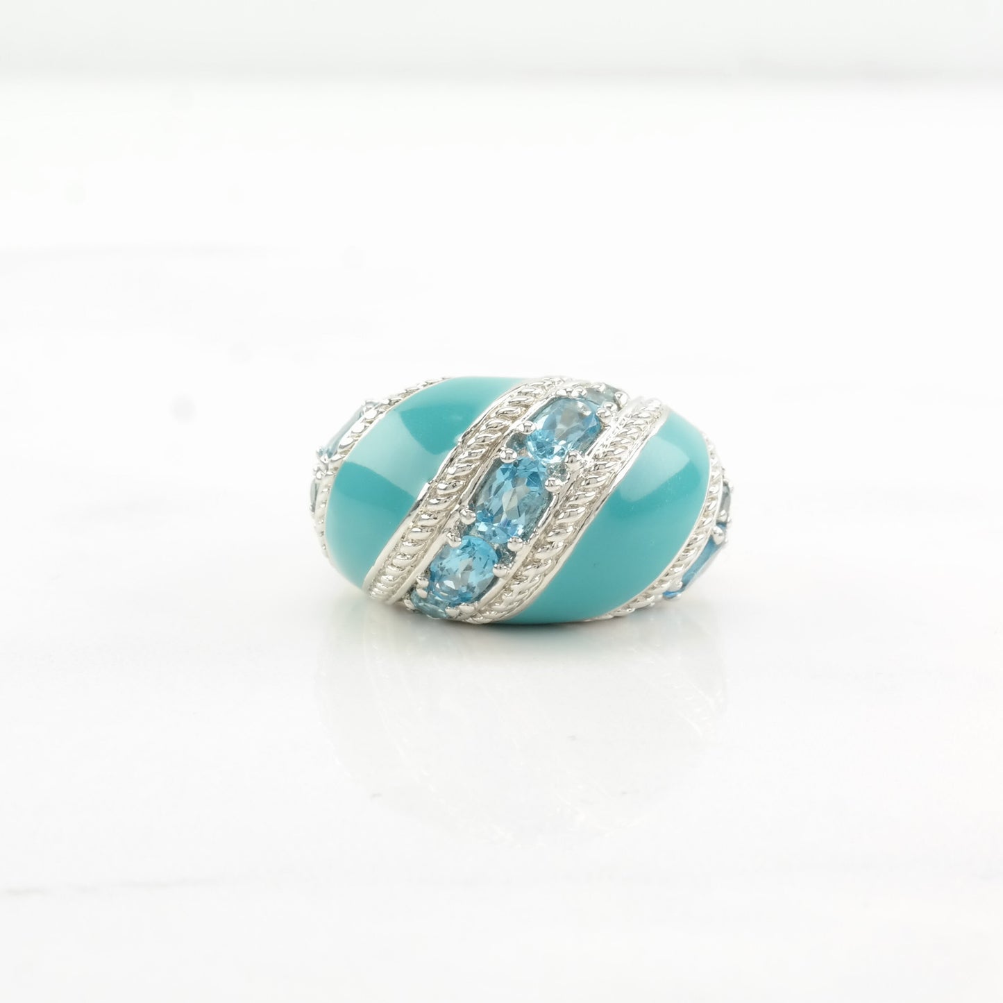 Vintage Sterling Silver Ring Topaz, Enamel Blue Size 5
