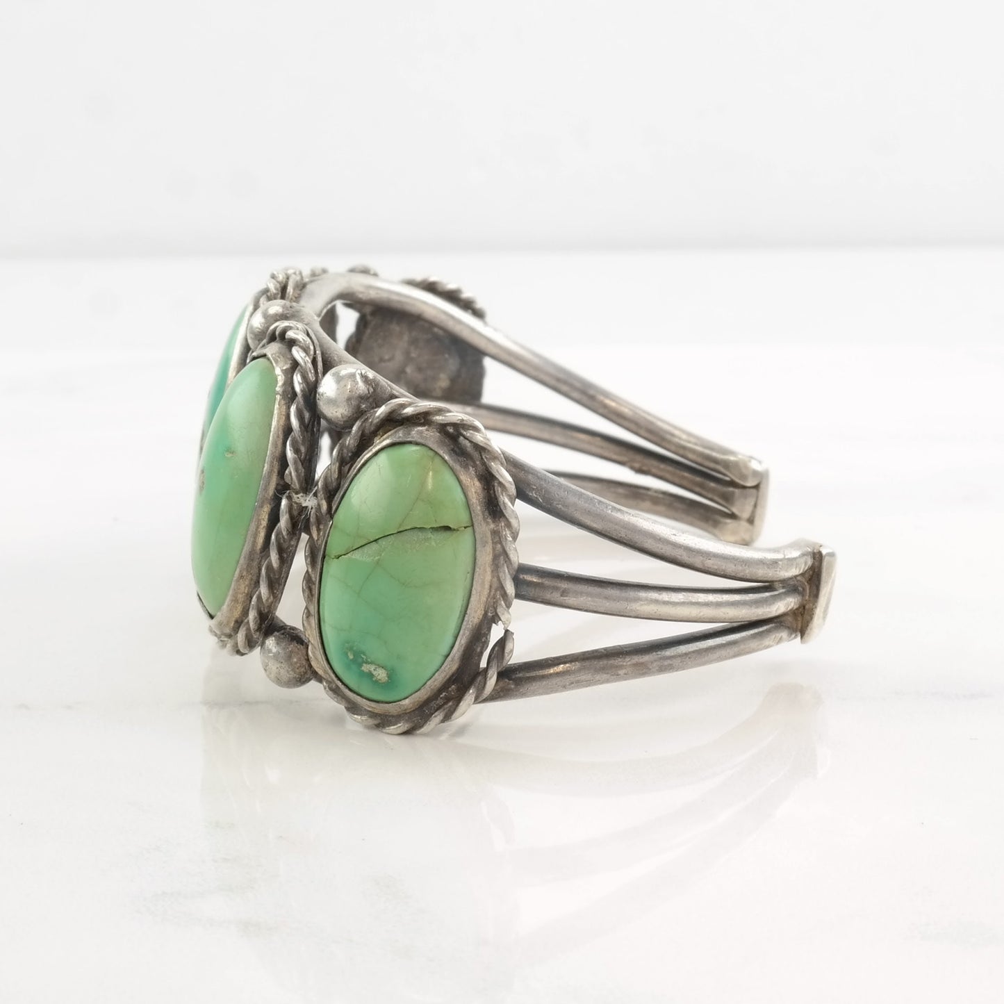 Early, Native American Sterling Silver Cuff Bracelet Cerillos, Turquoise 5 Stone