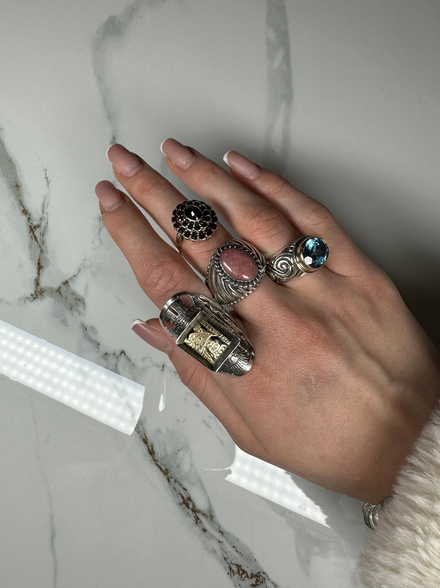 Vintage Sterling Silver Ring Topaz Gold Accent Size 6 3/4