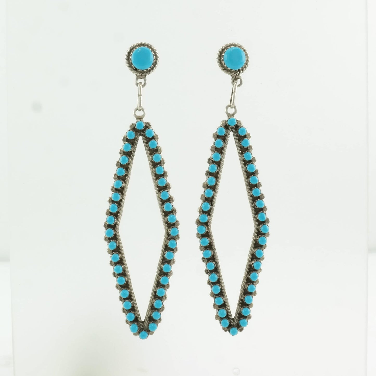 Vintage Sterling Silver & Turquoise Petit Point Earrings | Native American | Boho Chic Jewelry