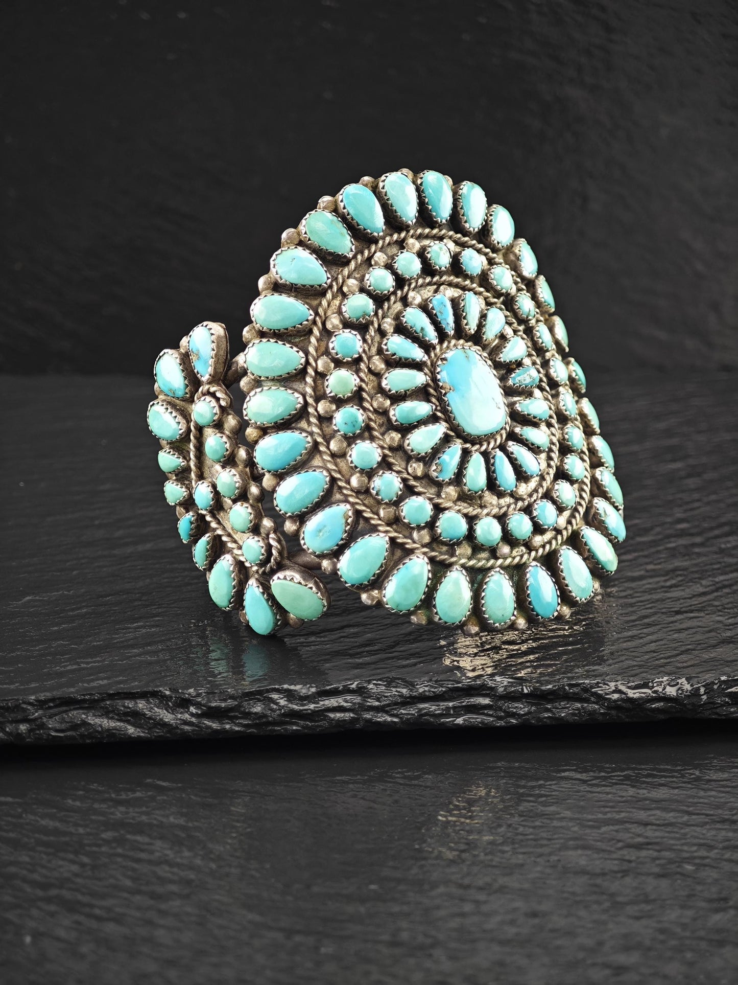 1950's Native American Large Cuff Bracelet Sterling Silver