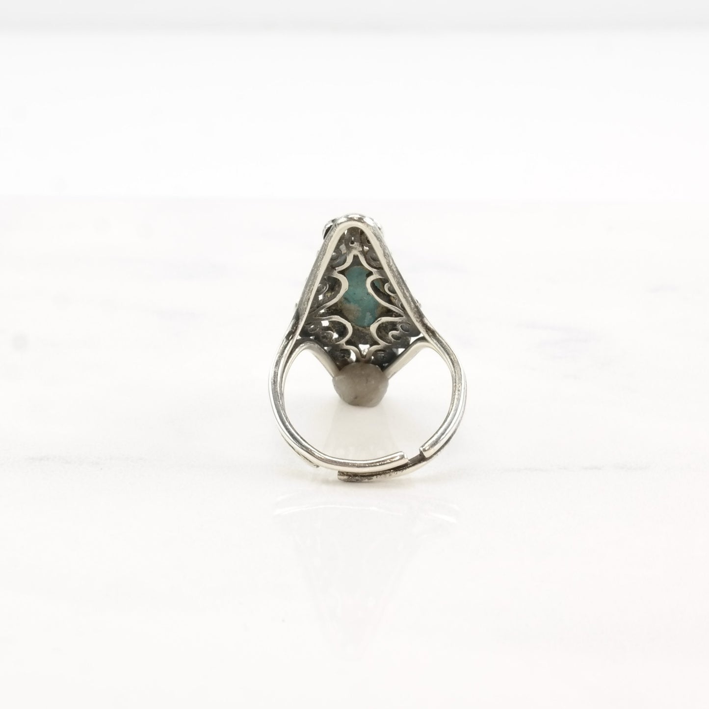 Vintage Sterling Silver Hubbell Glass Filigree Adjustable Ring Size 5