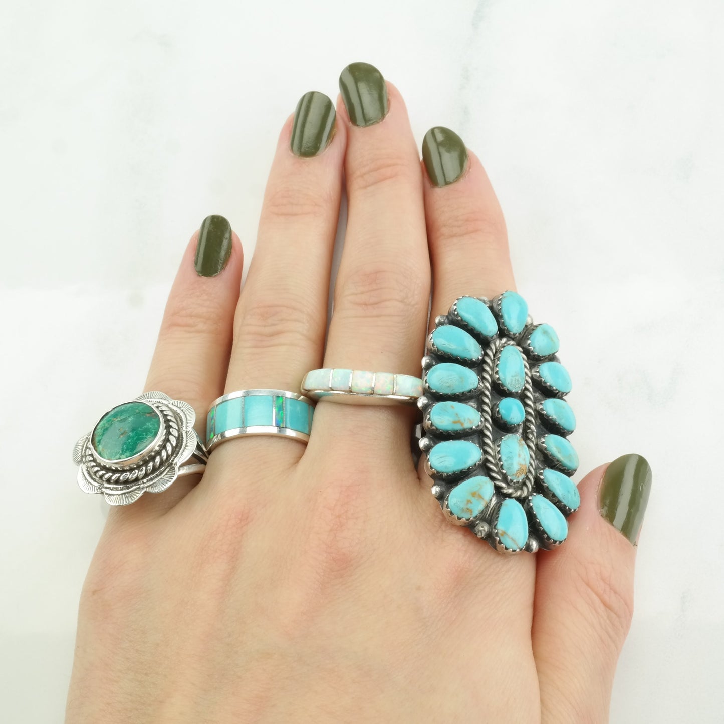 Vintage Native American Silver Ring Turquoise Scallop Sterling Size 6