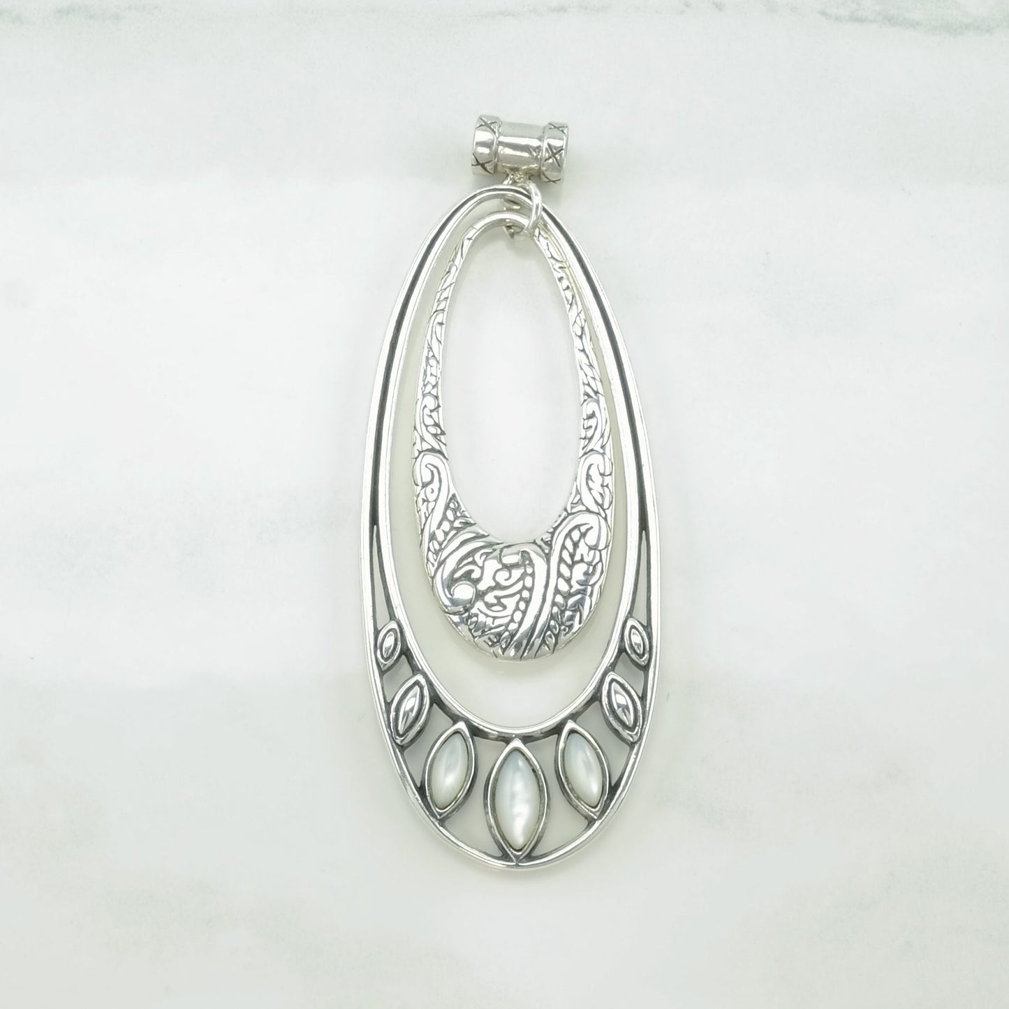 Vintage Carolyn Pollack MOP Floral Scroll Sterling Silver Pendant