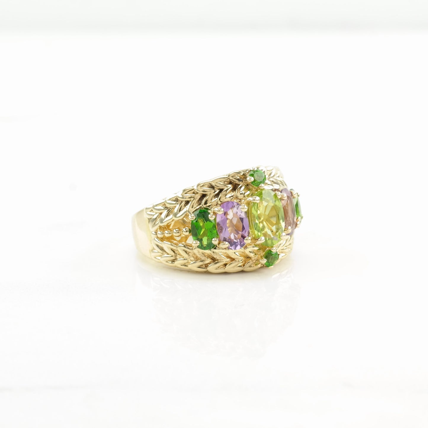 Vintage Michelle Albala Silver Ring Peridot Amethyst, Chrome Diopside Sterling Size 5