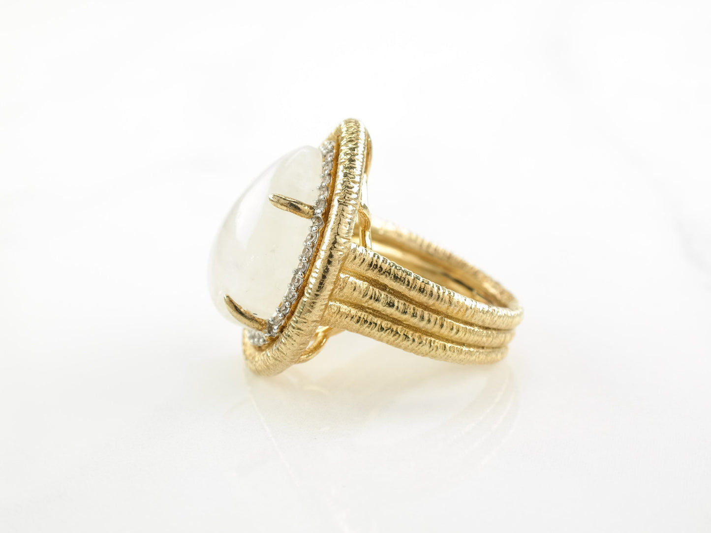 Vintage Sterling Silver Ring Moonstone White Spinel Gold Plated Size 7
