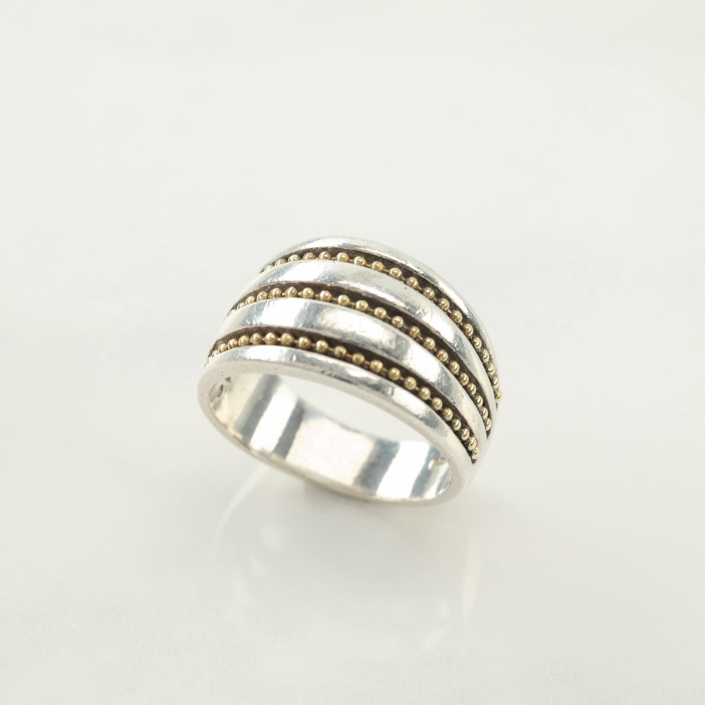 18k Gold Accent, Sterling Silver Ring Size 7 1/4