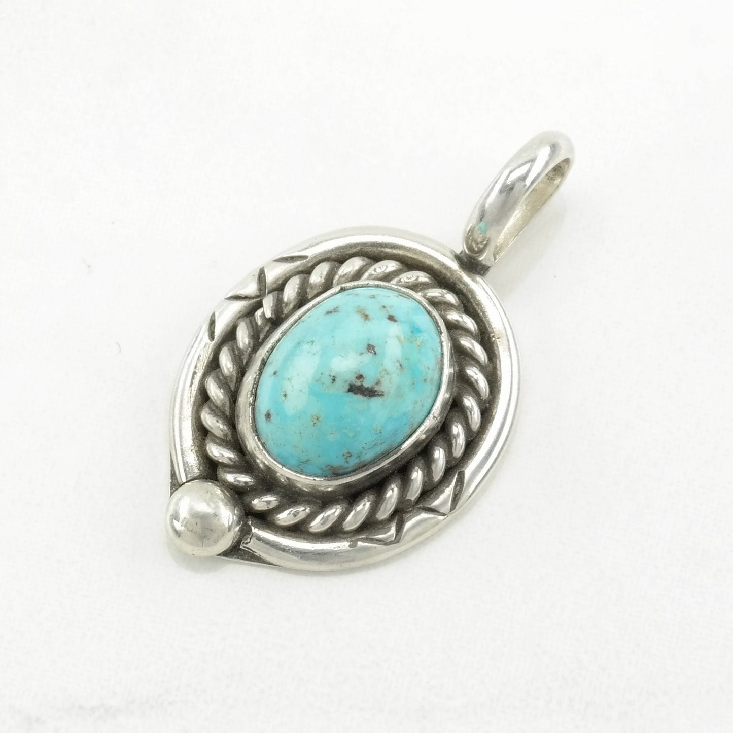 Vintage Native American Turquoise Oval Sterling Silver Pendant