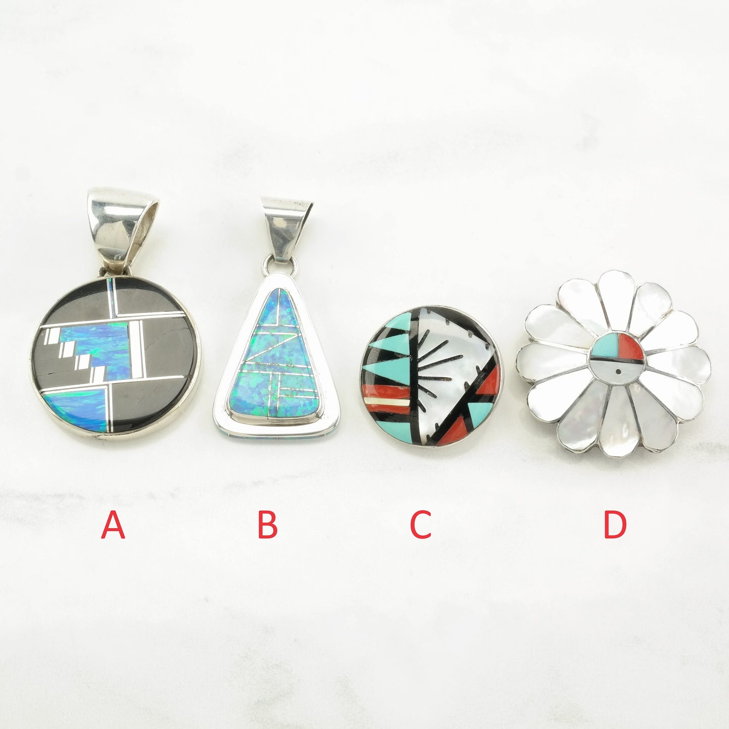 Vintage Native American Multi Gemstone Inlay Sterling Silver Pendant