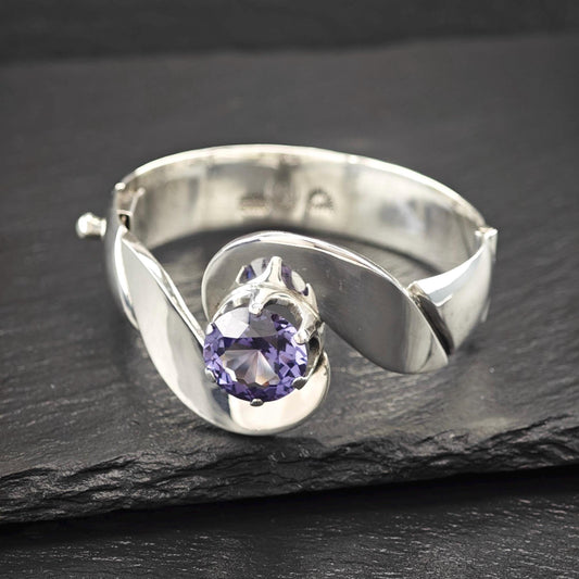 Synthetic Alexandrite Ballesteros Taxco Bangle Bracelet Sterling Silver