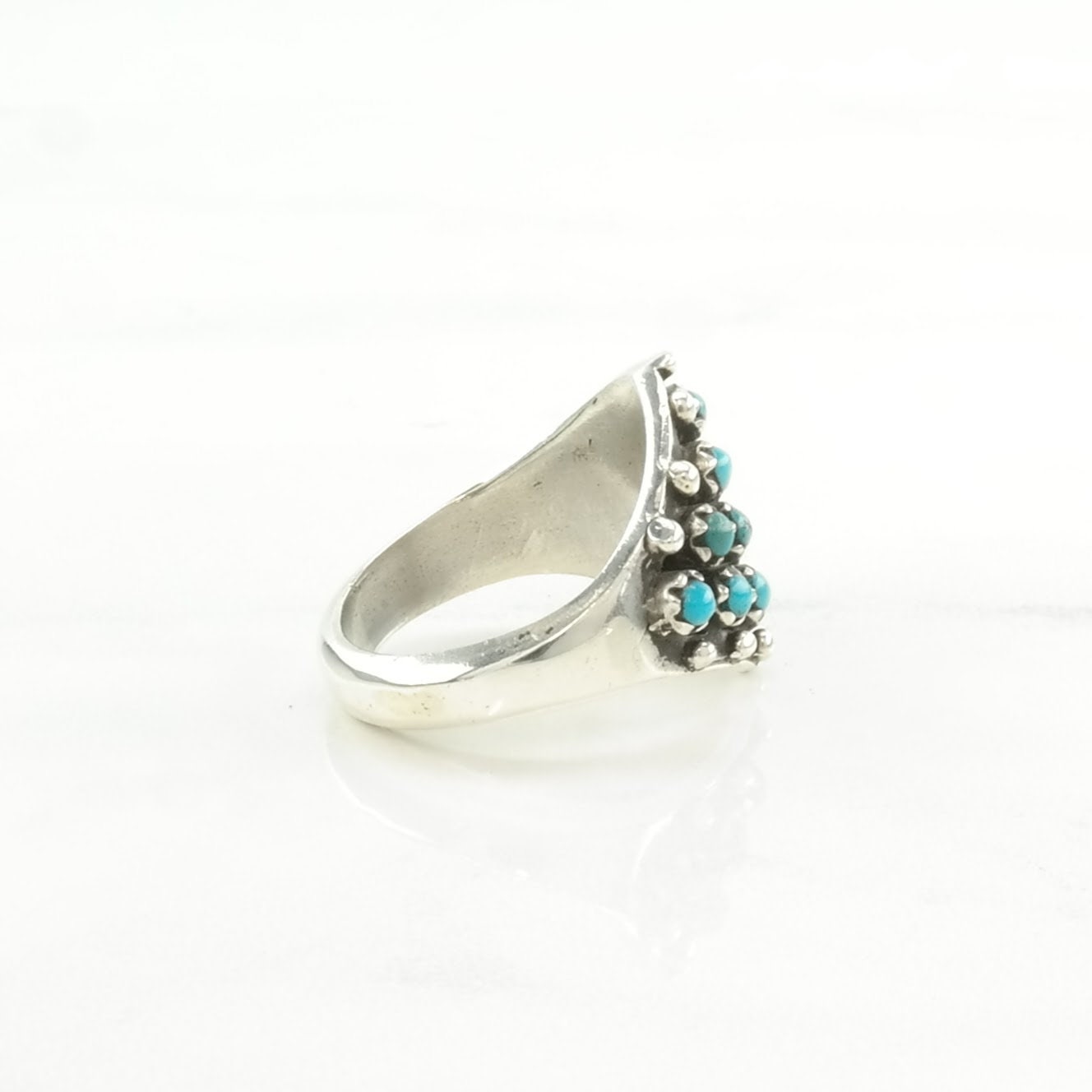 Southwest Silver Ring Turquoise Cluster Sterling Blue Size 5 1/2