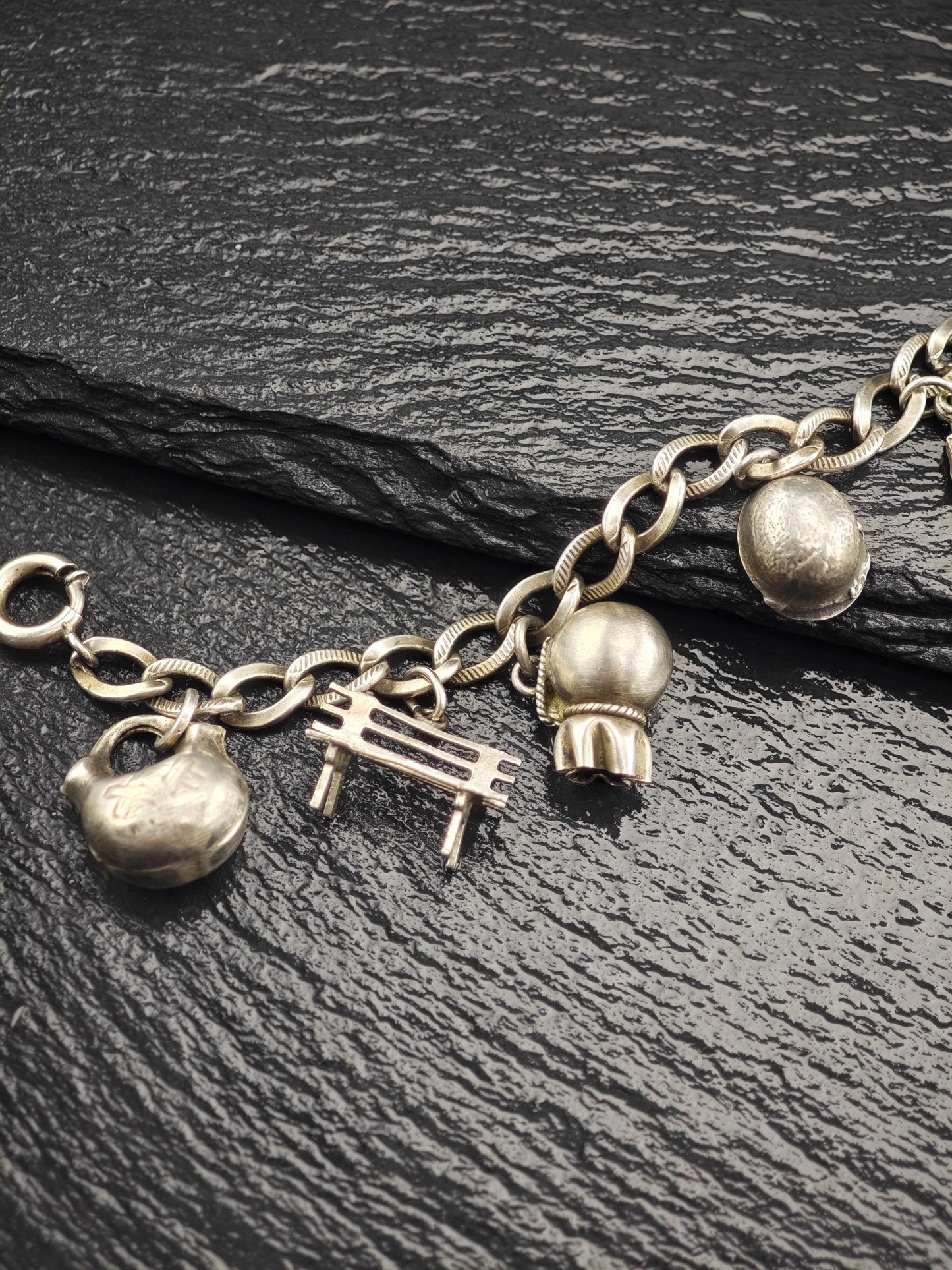 1930's WWII USN, Enamel Heart Charm, Bracelet Sterling Silver