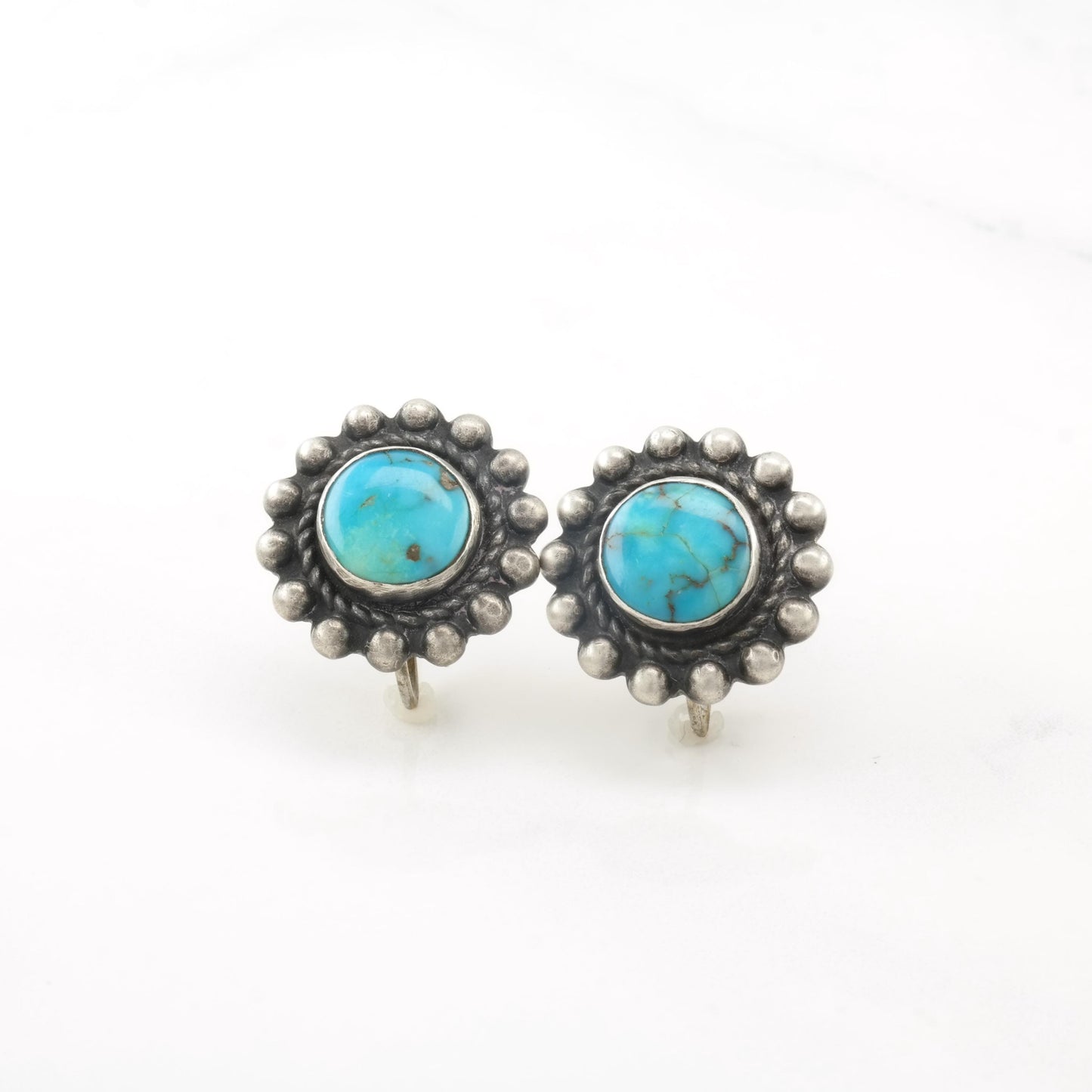 Choice of Vintage Native American Blue Turquoise Antique, Sterling Silver Screw Back Earrings