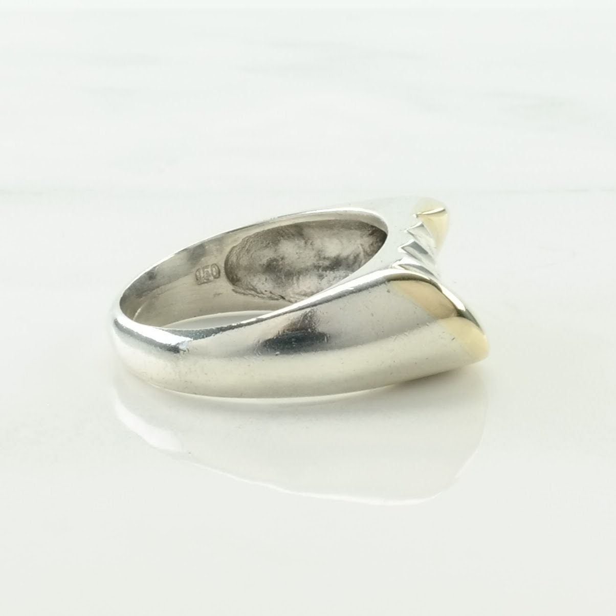 Vintage Designer Silver Ring Wave 14k Gold Sterling Size 8 3/4
