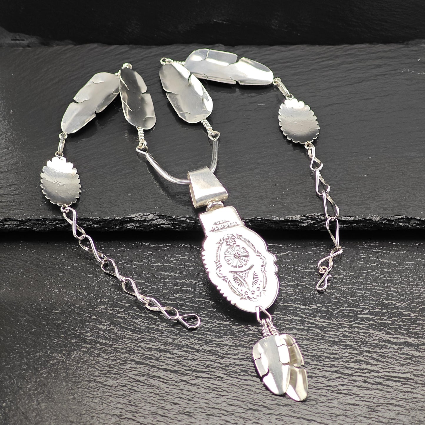 Navajo, Native American Floral Large Necklace Sterling Silver