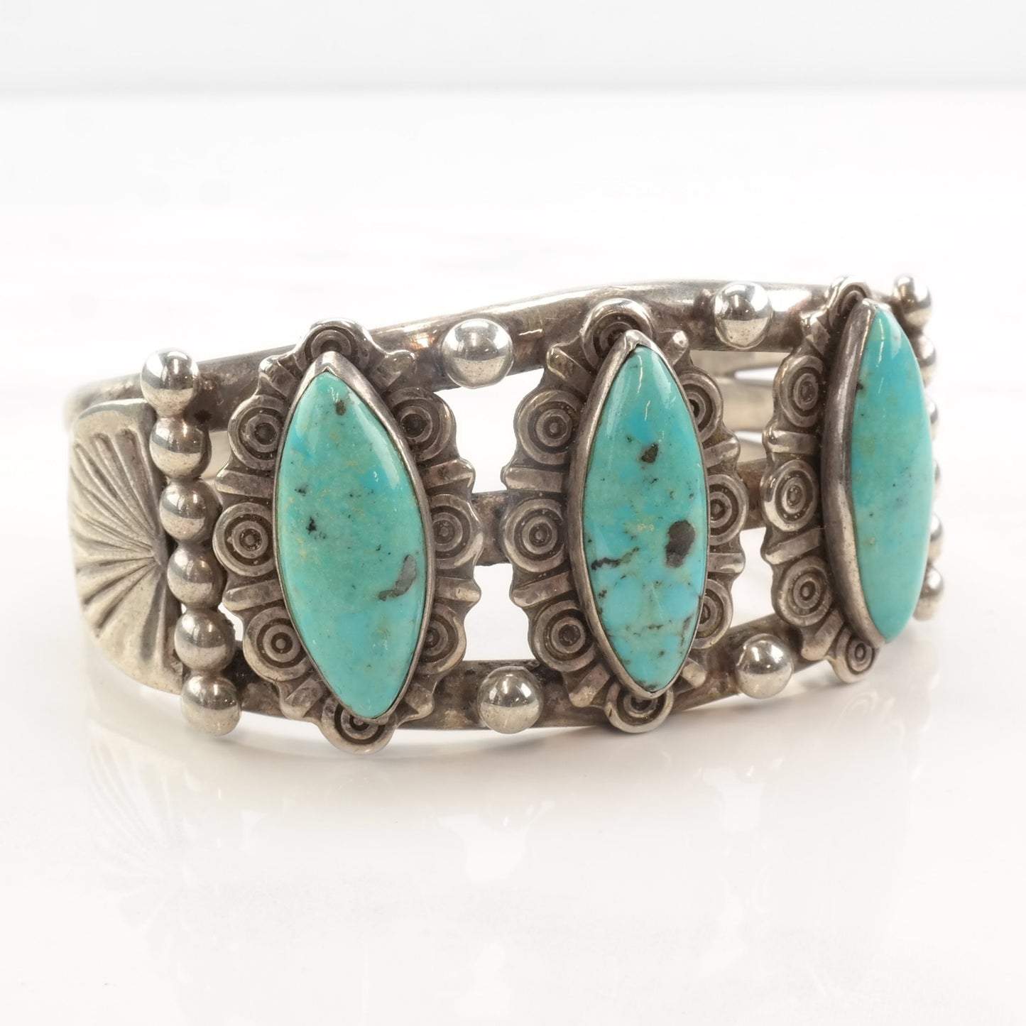 Vintage Sterling Silver & Turquoise Cuff Bracelet | Native American Jewelry | 1970s Boho Chic