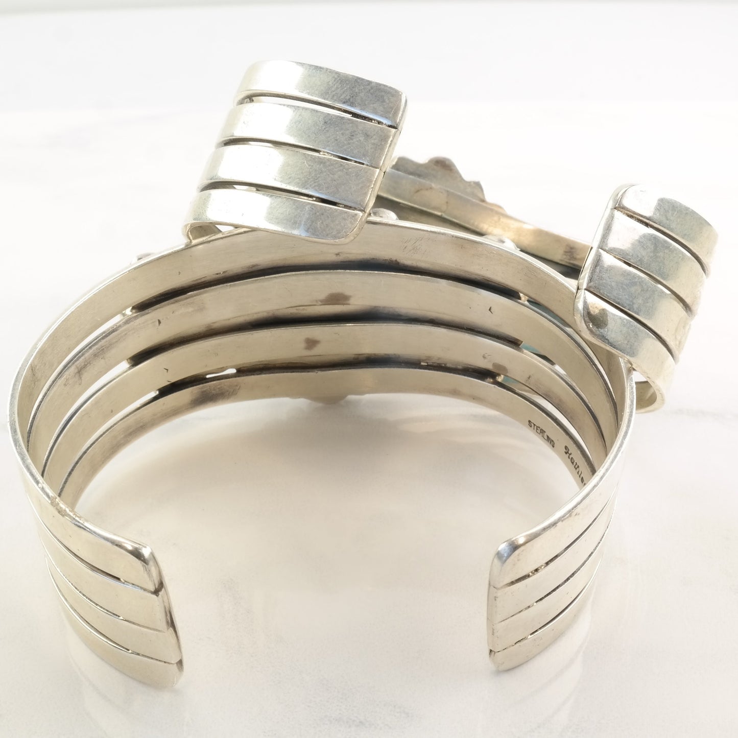 Navajo Sterling Silver & Turquoise Cluster Cuff Bracelet | Signed Kathleen Chavez | Southwestern Jewelry | 7" Wrist | Statement Cuff