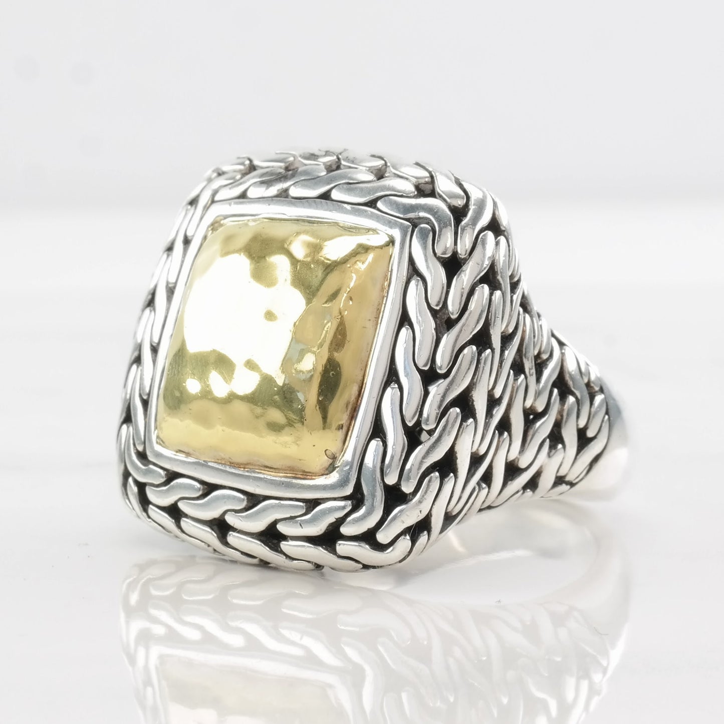 Vintage John Hardy Silver Ring 22K Gold Accent, Palu Square Sterling Size 8 3/4