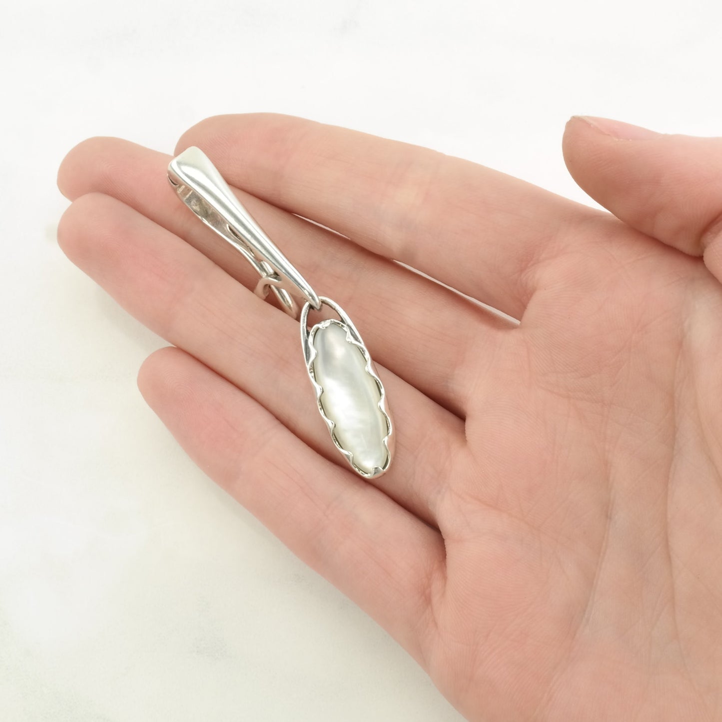 Vintage MOP Hinged Bail Sterling Silver Pendant
