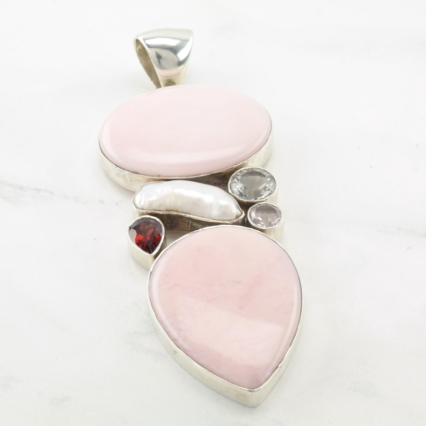 Vintage Large Sterling Silver Pink Pendant