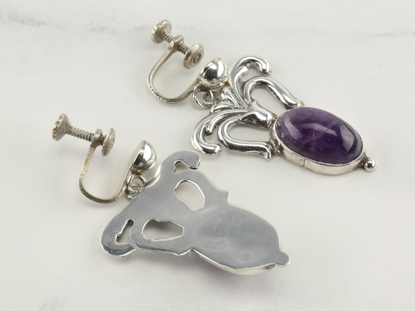 Vintage Sterling Silver Amethyst Earrings Screw Back
