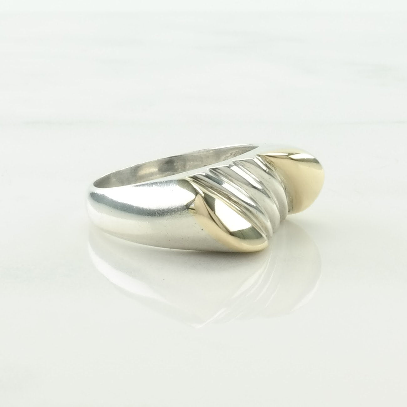 Vintage Designer Silver Ring Wave 14k Gold Sterling Size 8 3/4