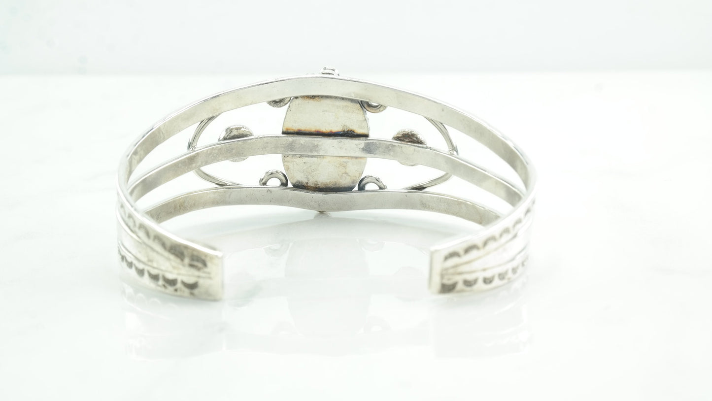 Fred Harvey Era Cuff Bracelet Native American Blue Gem Turquoise Sterling Silver