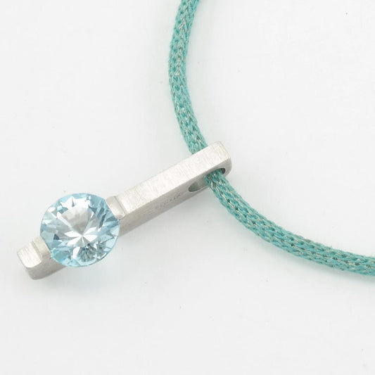 Vintage Modernist Sterling Silver Blue Topaz Blue Cord Necklace
