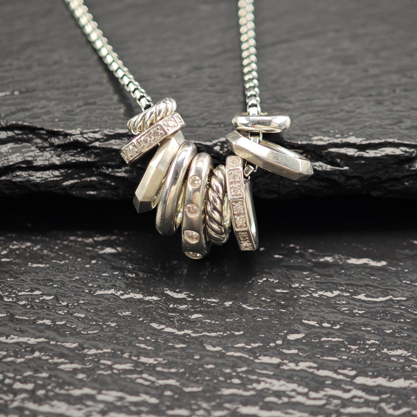 David Yurman Sterling Silver Diamond Stax Necklace Small