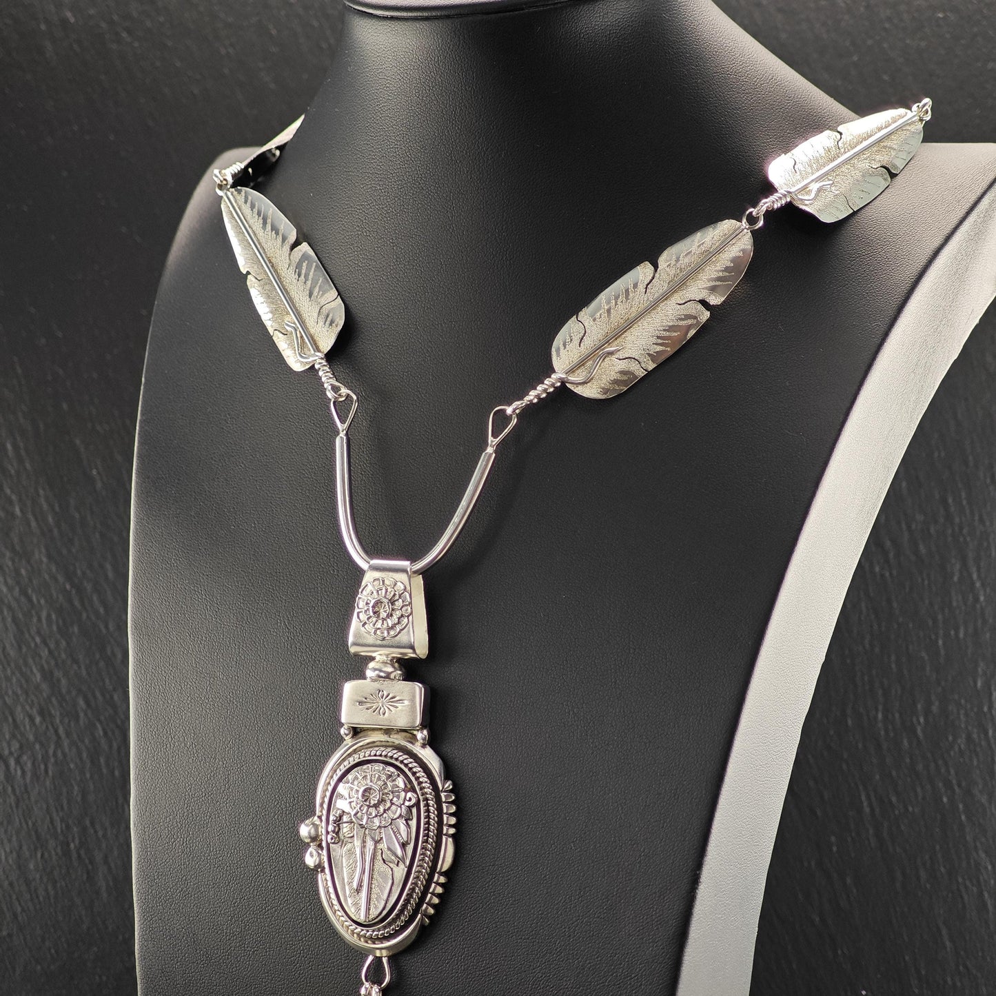Navajo, Native American Floral Large Necklace Sterling Silver