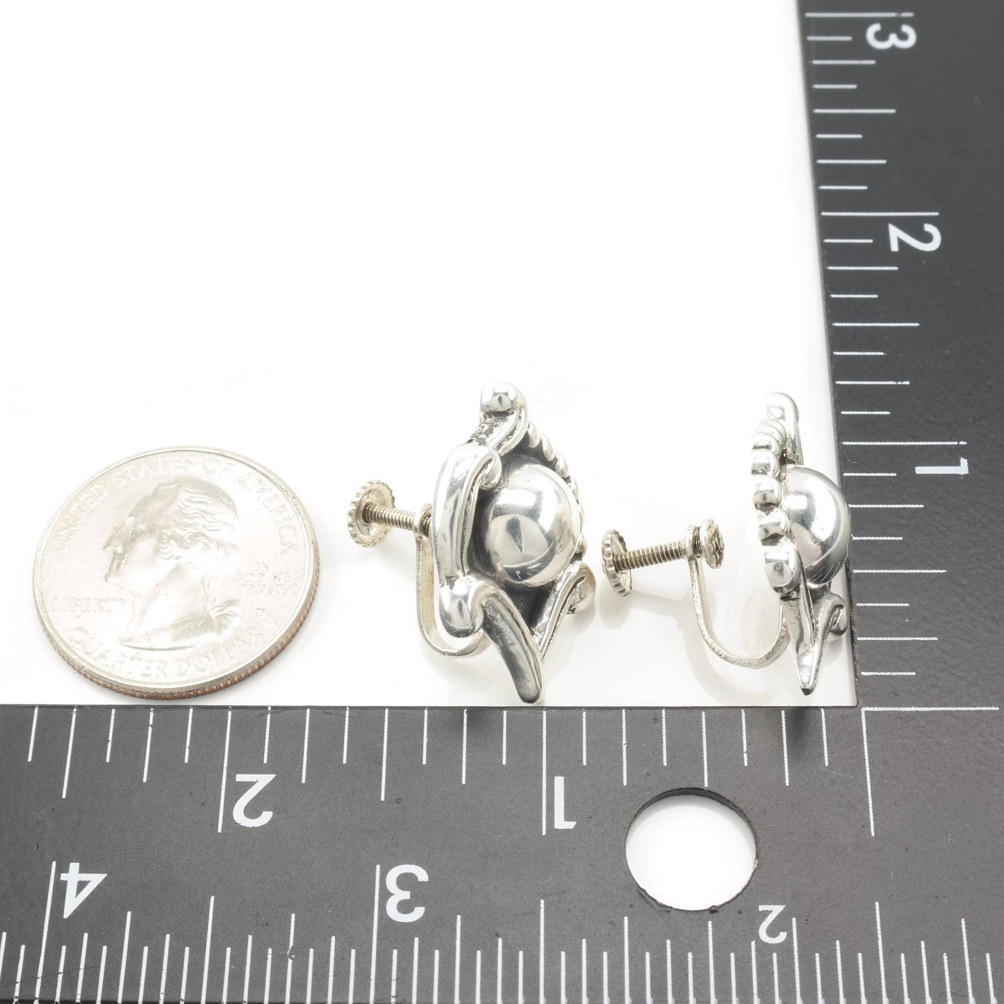 Vintage Taxco Abstract Screw Back Earrings Sterling Silver