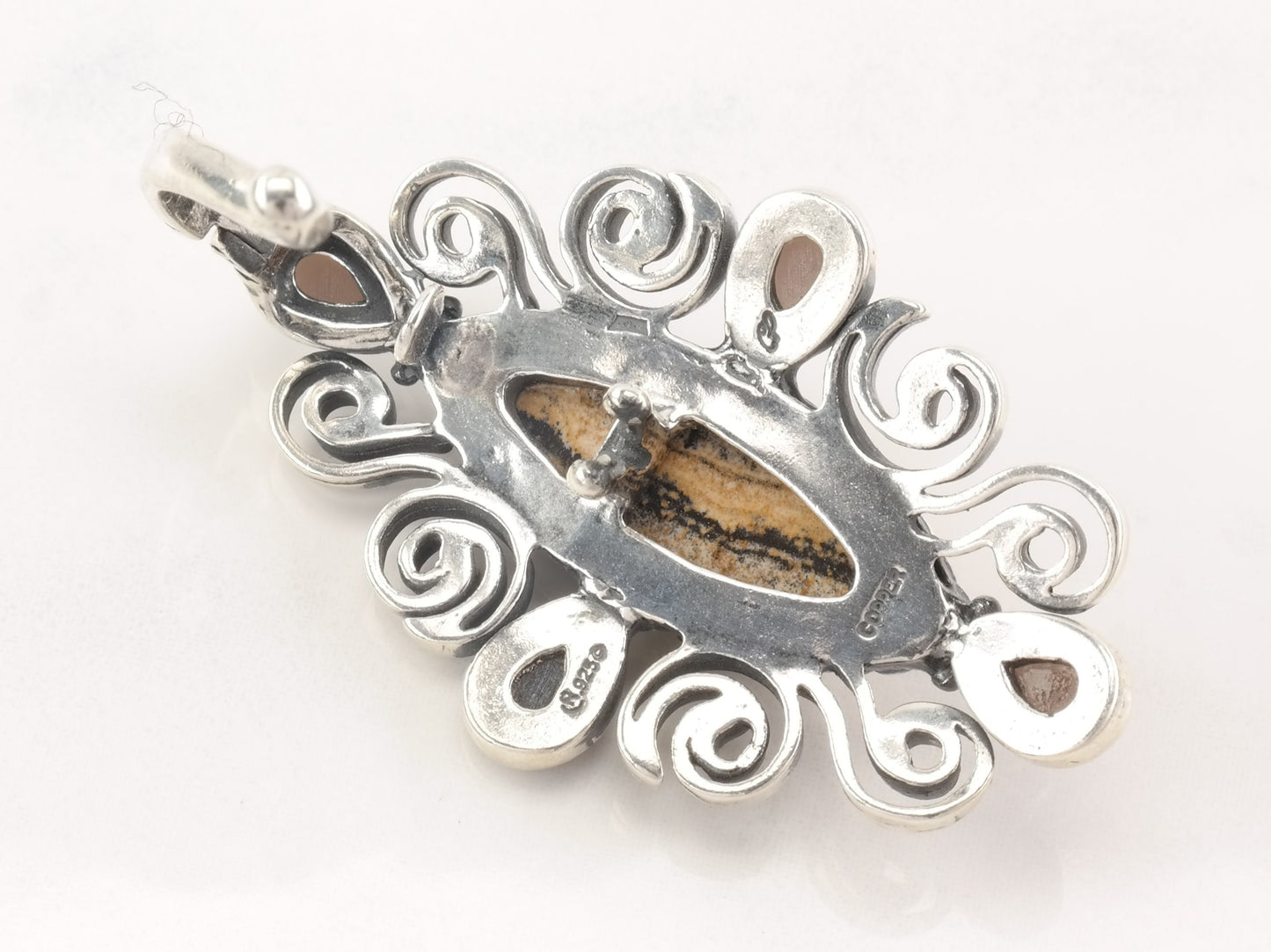 Vintage Relios Jasper, Smoky Quartz Sterling Silver Pendant