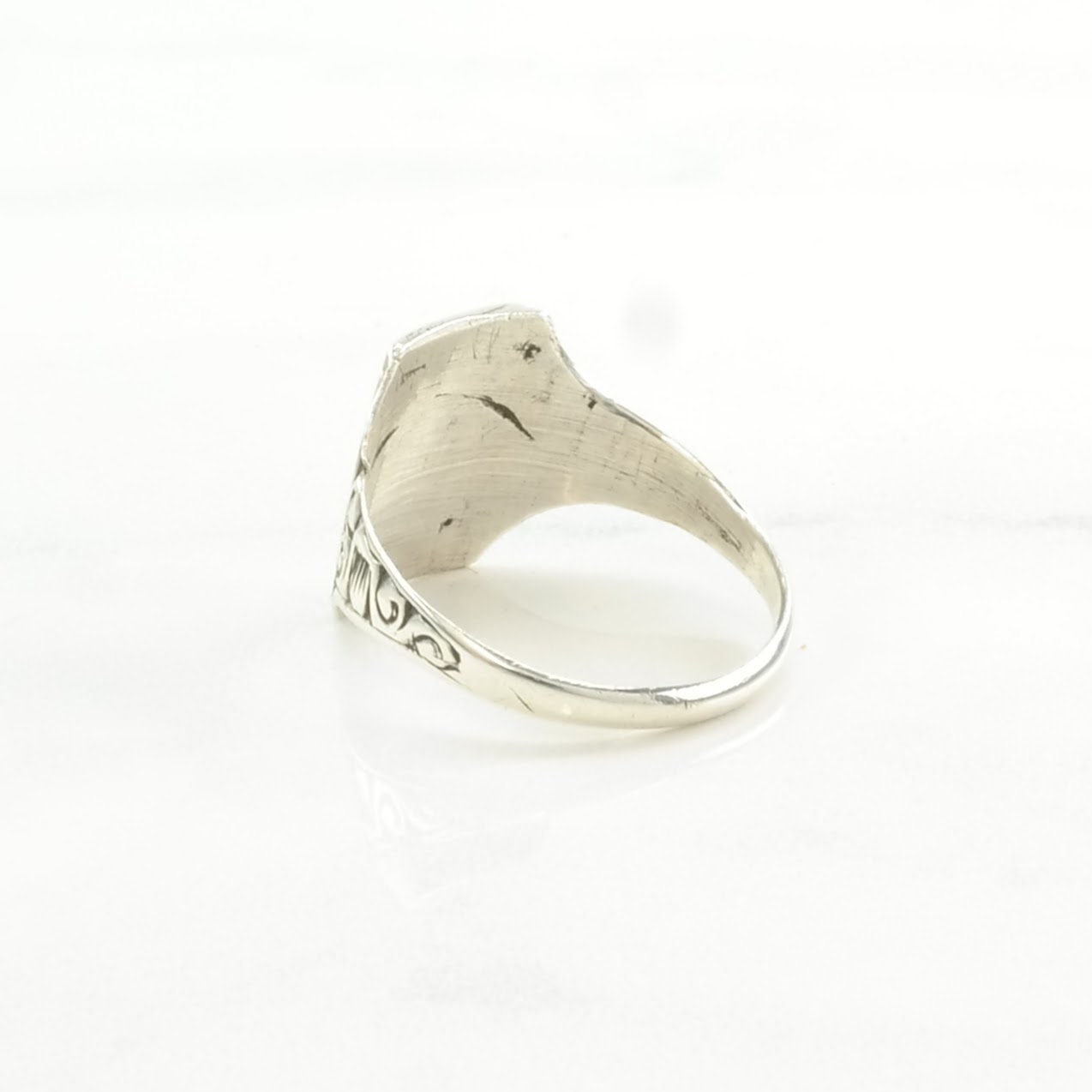 Vintage Antique Silver Ring Floral Hand Engraved Sterling Size 6 3/4, 7 1/4
